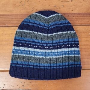 Striped Knit Beanie in Blue and Gray